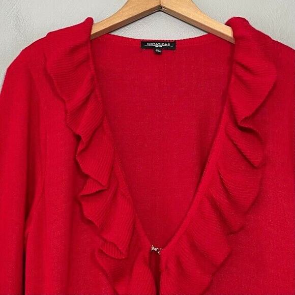 Notations Ruffled Shrug Petite Size Large Christmas Red Holiday Bolero Cardigan - Picture 3 of 10
